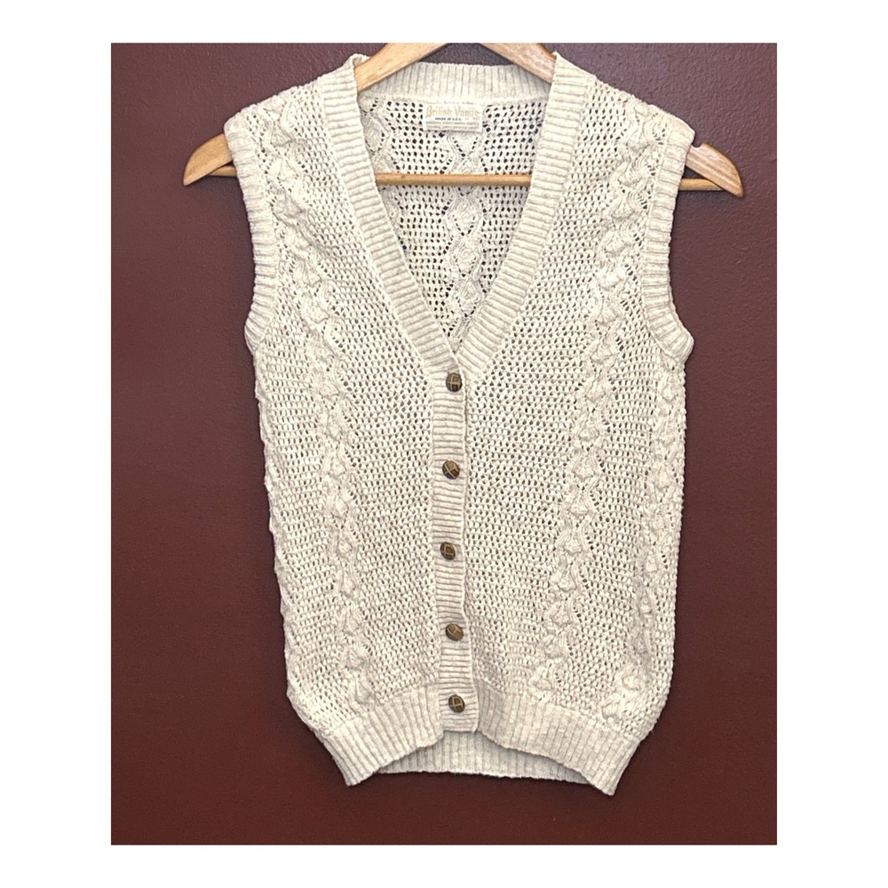 Vintage British Vogue Cable Knit Sweater Vest USA Cottagecore Preppy Academia